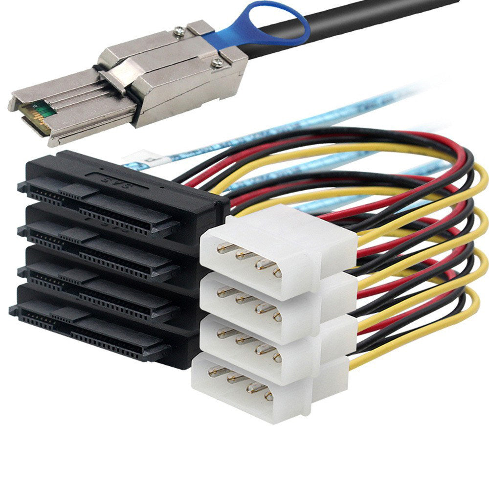 Xkuer Mini SAS SFF-8088 to 4x SFF-8482 SAS Cable with 4-Pin Molex Power, 12Gbps Data Transfer