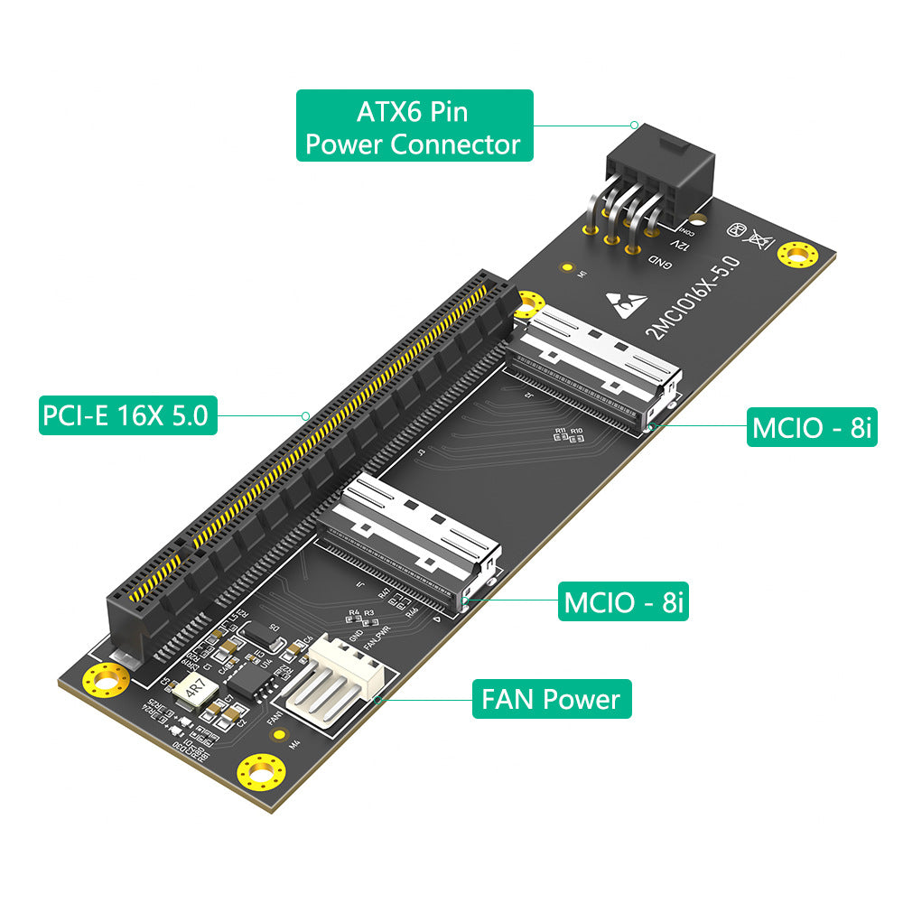 Xkuer PCIe 5.0 x16 to Dual MCIO 74-Pin Adapter Board 128Gbps Ultra-Fast Expansion Solution