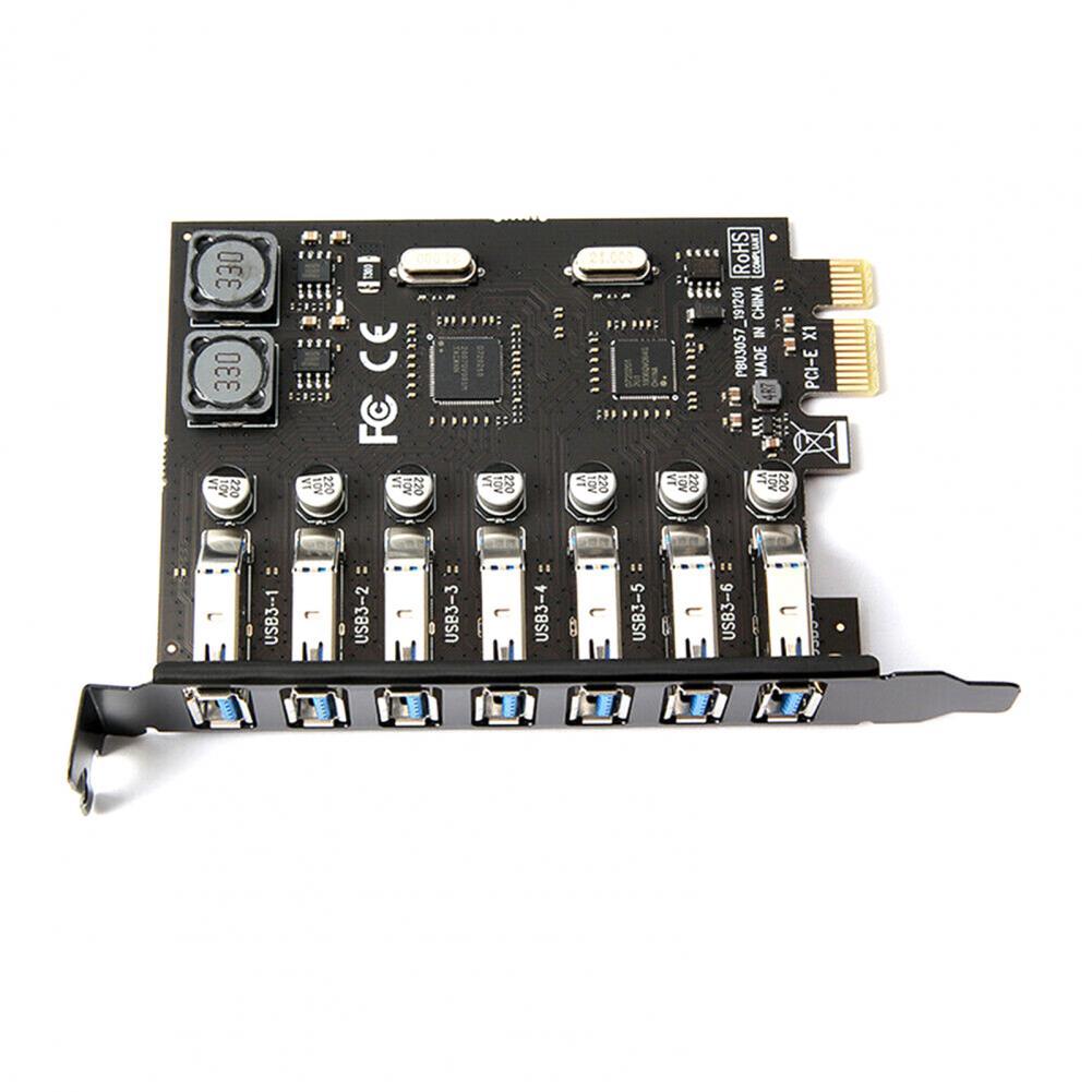 Xkuer PCIe X1 to 7-Port USB 3.0 Expansion Card 5Gbps High-Speed Transfer | NEC Controller