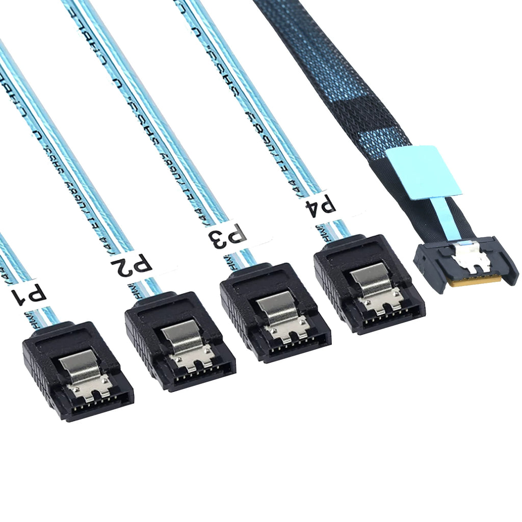 Xkuer PCIe 5.0 SlimSAS MCIO 4I (38P) to 4x SATA 7Pin Server Cable 24Gbps High-Speed Data Transfer