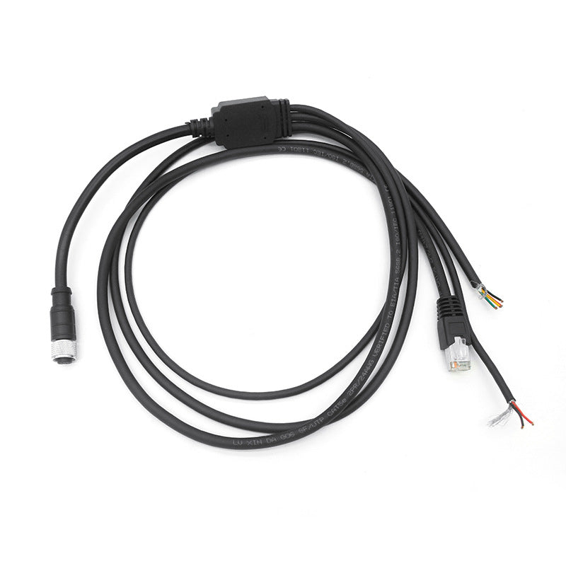 Xkuer M12 12-Pin Female to RJ45 Ethernet + Power + I/O Breakout Cable 1-to-3 Splitter Industrial Sensor Camera Cable