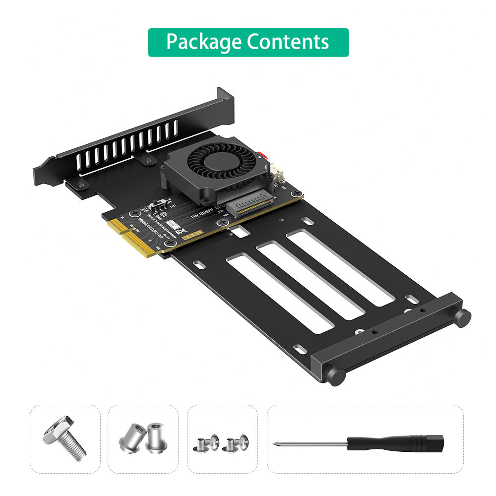 Xkuer PCIe 5.0 X4 to E1.S / E3.S EDSFF GEN-Z SSD Adapter Card with Cooling Fan