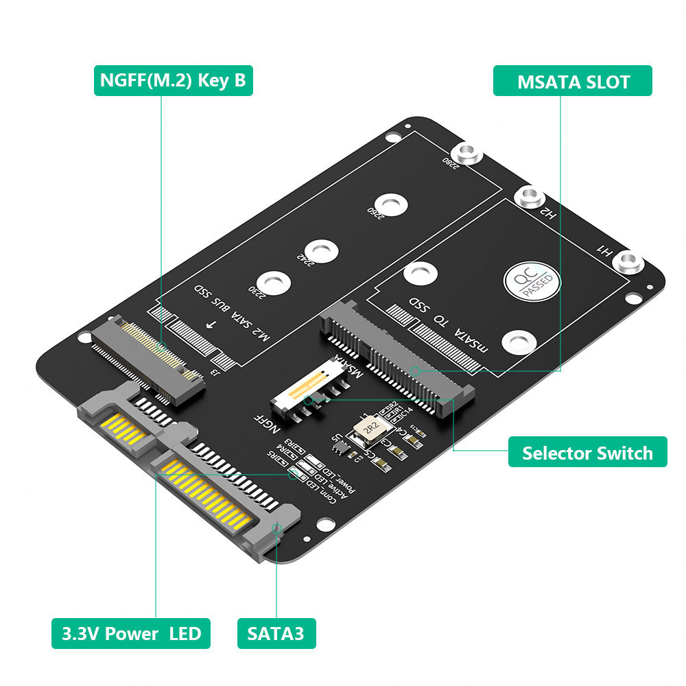 Xkuer M.2 NGFF & mSATA to SATA III 2-in-1 SSD Adapter Converter Card