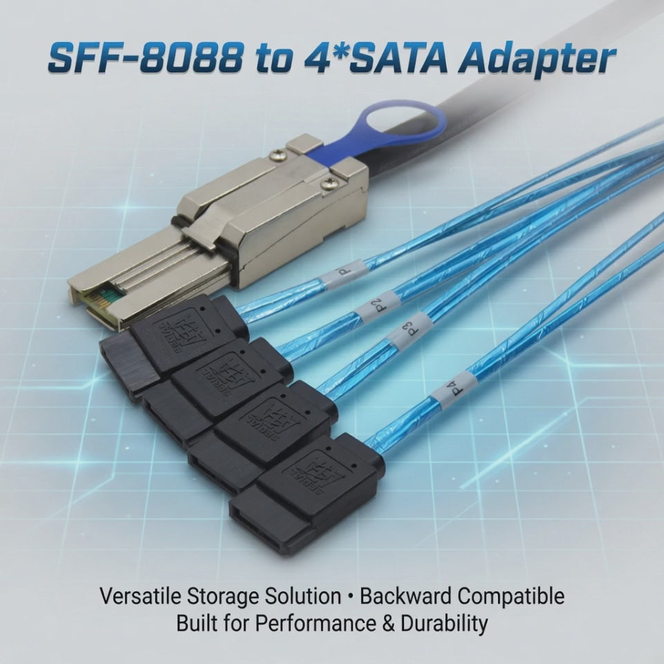 Xkuer SFF-8088 to 4 SATA Mini SAS 26Pin to 7Pin SATA Adapter Cable for Server RAID Storage Systems