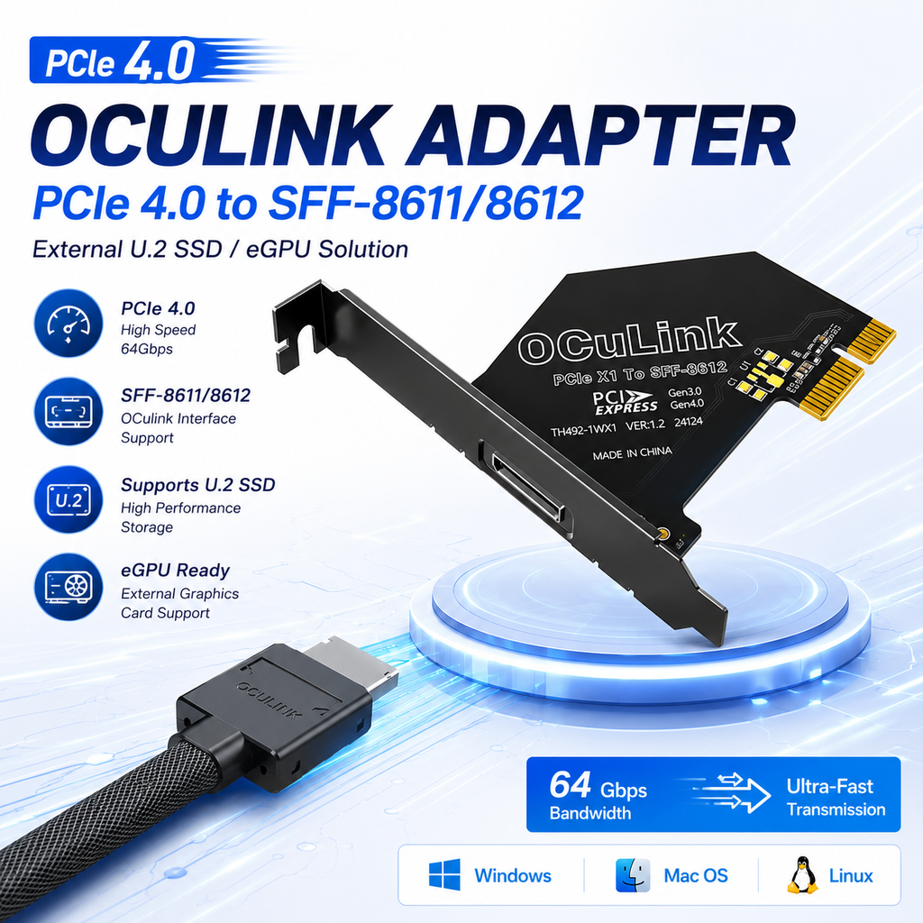 Xkuer PCIe 4.0 OCULINK ADAPTER SFF-8611 / SFF-8612 to U.2 SSD & eGPU