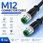 Xkuer M12 Male to Male 4 Pin A/D-Coded Industrial Communication Cable Encoder Connector Cable IP67 Waterproof