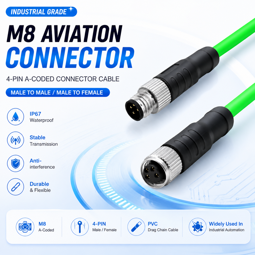 Xkuer M8 4-Pin A-Code Male to Male / Male to Female Industrial Sensor Encoder Cable IP67 Waterproof