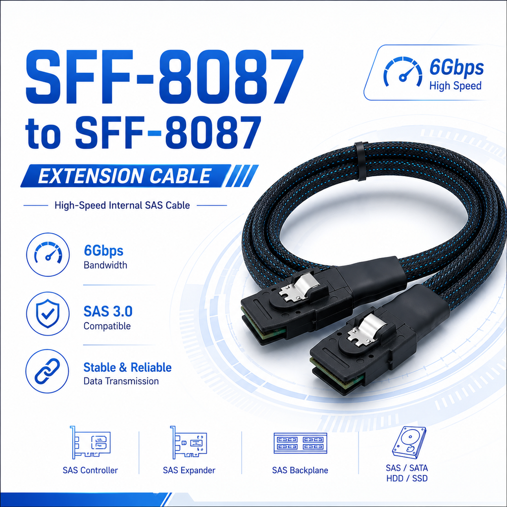 Xkuer SFF-8087 to SFF-8087 Mini SAS Extension Cable 6Gbps Internal SAS Cable for Server and RAID Systems