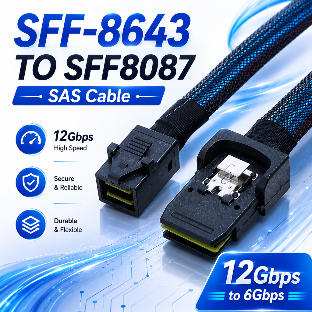 Xkuer SFF-8643 to SFF-8087 Mini SAS High-Speed Transmission Cable for Server RAID Storage Systems