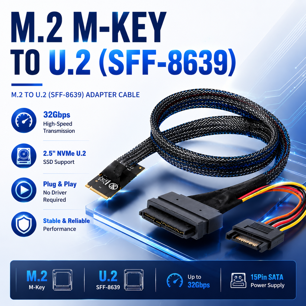 Xkuer M.2 M-Key to U.2 SFF-8639 NVMe SSD Cable High-Speed Adapter for Server Storage Systems