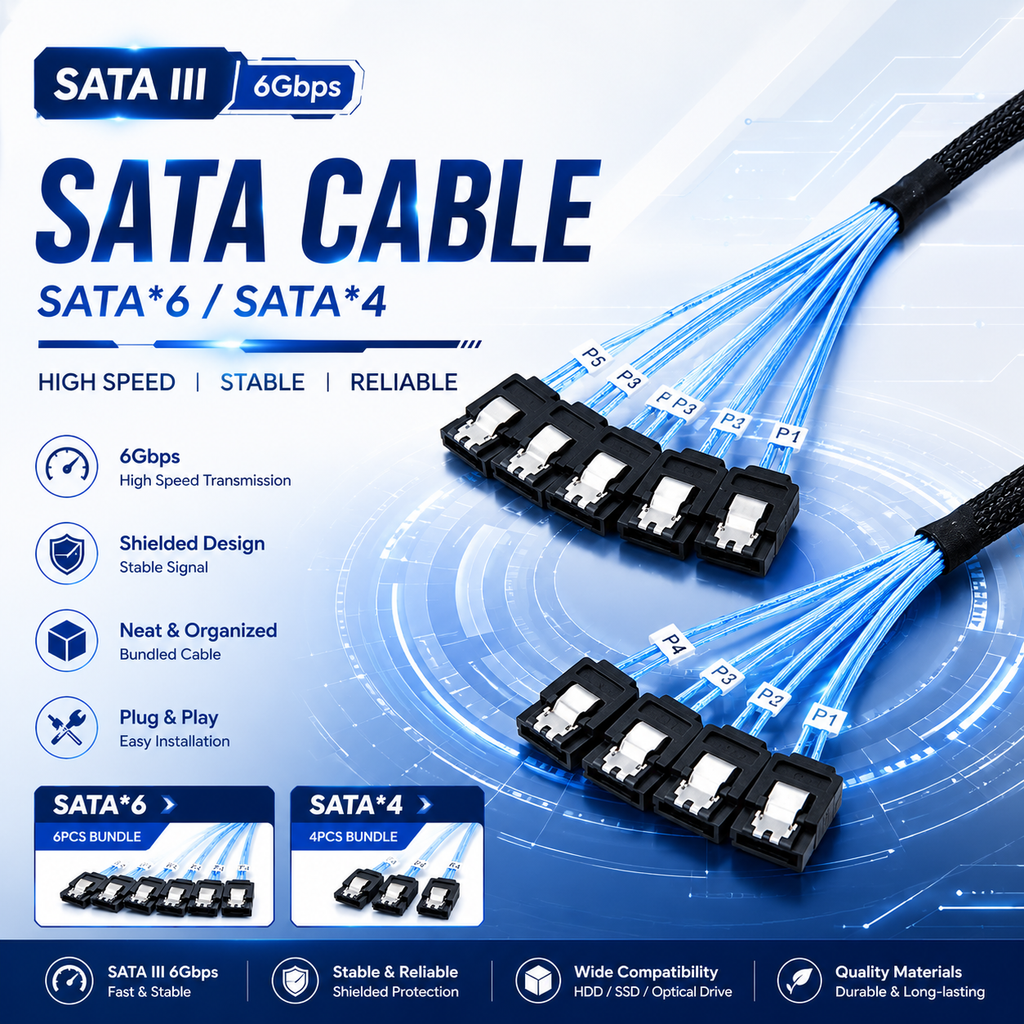 Xkuer SATA x6 / x4 90° Right Angle Extension Cable for Server Storage Systems and Cable Management