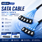 Xkuer SATA x6 / x4 90° Right Angle Extension Cable for Server Storage Systems and Cable Management