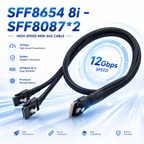 Xkuer SFF8654 8i to 2× SFF8087 High-Speed Mini SAS Cable