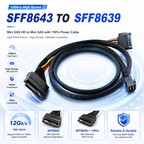 Xkuer Mini SAS HD SFF8643 to U.2 SFF8639 SSD Data Cable + 15Pin Power