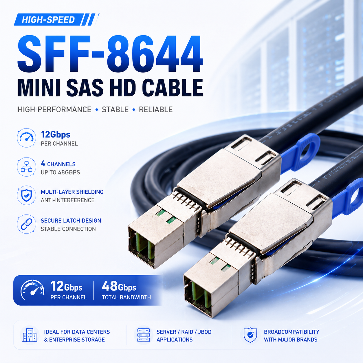 Xkuer SFF-8644 Mini SAS HD External High-Speed Data Cable