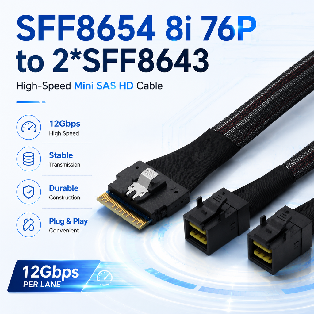 Xkuer SFF8654 8i to 2x SFF8643 HD Cable – Stable Fast 12Gbps Data Transmission
