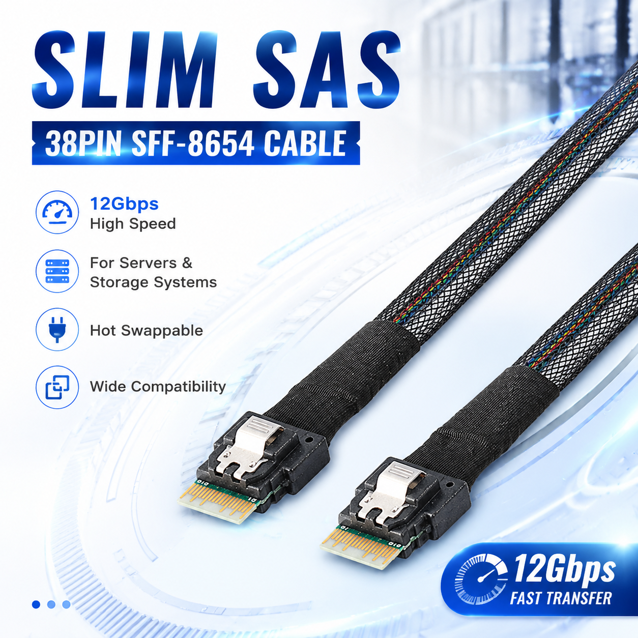 Xkuer SFF-8654 4i Slim SAS Cable – 12Gbps High-Speed Data for Servers & Storage