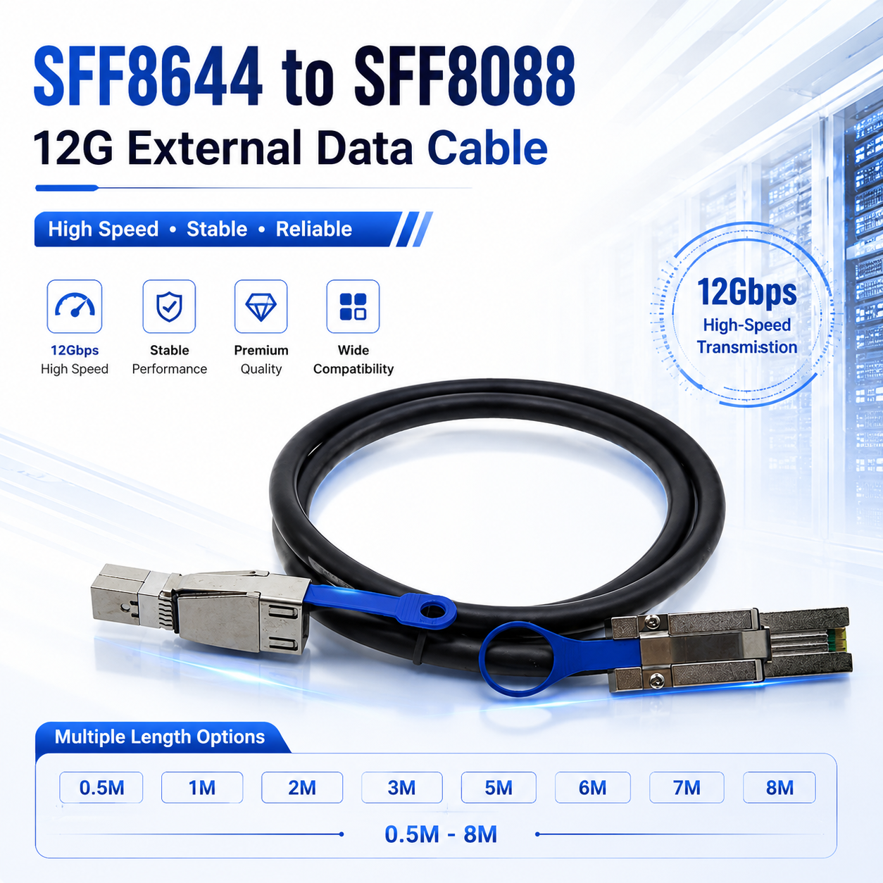 Xkuer SFF8644 to SFF8088 12G External Server Data Cable – High-Speed, Reliable & Versatile, 0.5M–8M Lengths