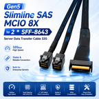 Xkuer Gen5 Slimline SAS MCIO 8X to 2 × SFF-8643 Server Data Transfer Cable 32G – Ultra-Fast, Reliable, Enterprise-Ready