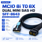Xkuer PCIe Gen5 MCIO 8i to 8X Dual Mini SAS HD SFF-8643 Enterprise Server Adapter Cable 24Gbps SAS-4 High-Speed Data Transfer