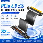 Xkuer PCIe 4.0 x16 Flexible Riser Cable 32Gbps GPU Graphics Card Extension Cable EMI Shielded Gold-Plated PCI-E Gen4 Extender